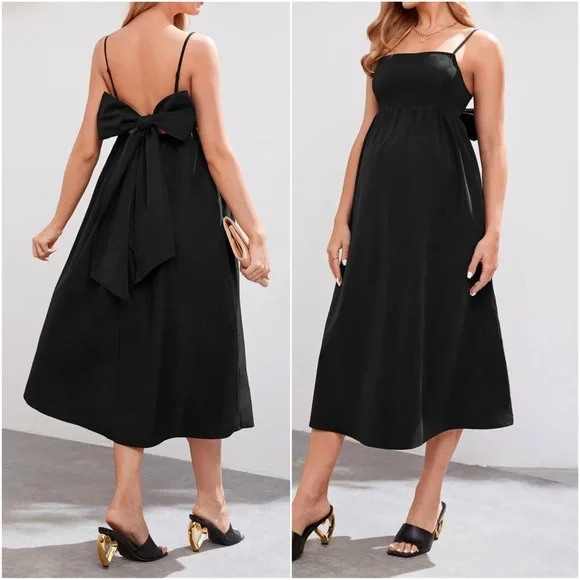 Maternity Ruffle Strap Back Tie Maxi Dress - Picture 1 of 2